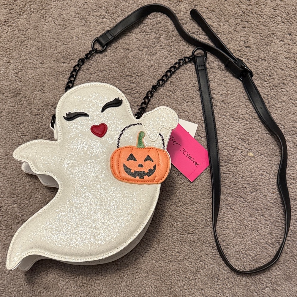 Betsey Johnson Glittery Ghost Crossbody Bag with Pumpkin Accent